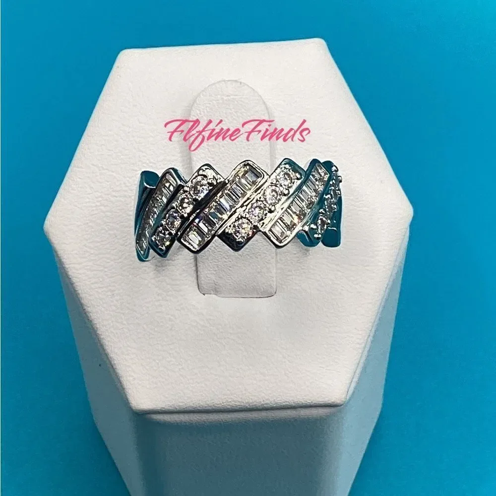💖💎Stunning Sterling Silver Baguette and Round Diamond Eternity Band Ring💖💎 - Picture 1 of 14